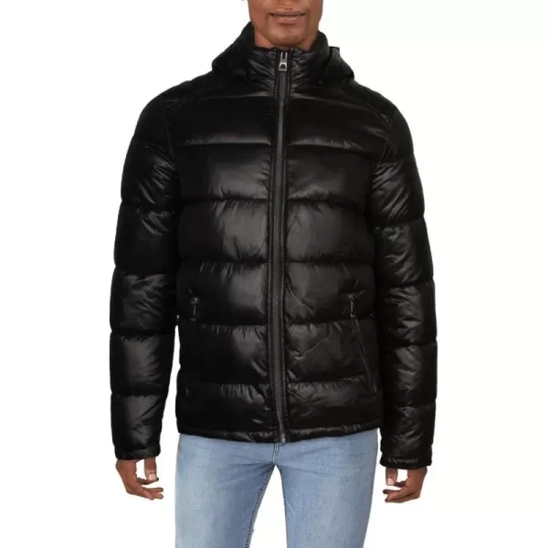 GUESS mens Midweight Puffer Jacket With Removable HoodDeep Black