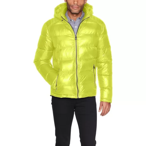 GUESS mens Midweight Puffer Jacket With Removable HoodDeep Lime Green