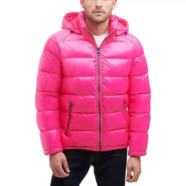 GUESS mens Midweight Puffer Jacket With Removable HoodDeep Magenta Pink