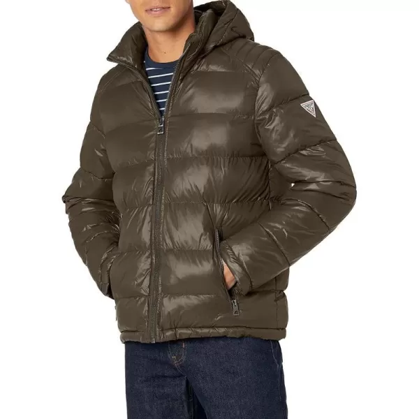 GUESS mens Midweight Puffer Jacket With Removable HoodDeep Olive Green