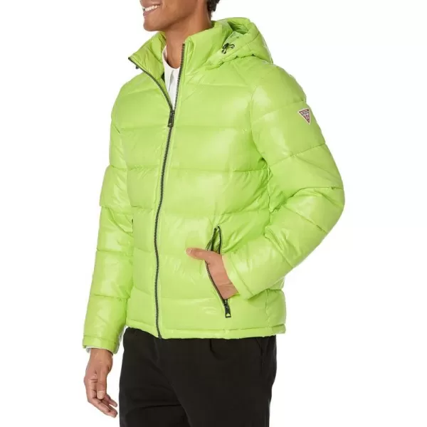 GUESS mens Midweight Puffer Jacket With Removable HoodLimeade