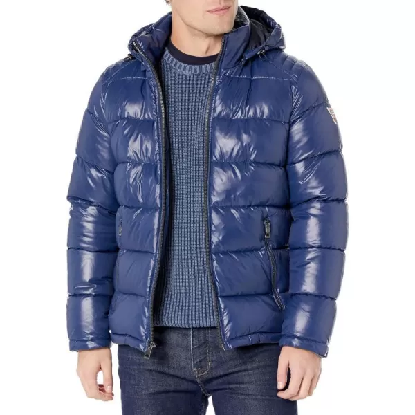 GUESS mens Midweight Puffer Jacket With Removable HoodNavy