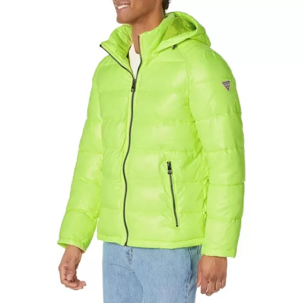 GUESS mens Midweight Puffer Jacket With Removable HoodNeon Yellow