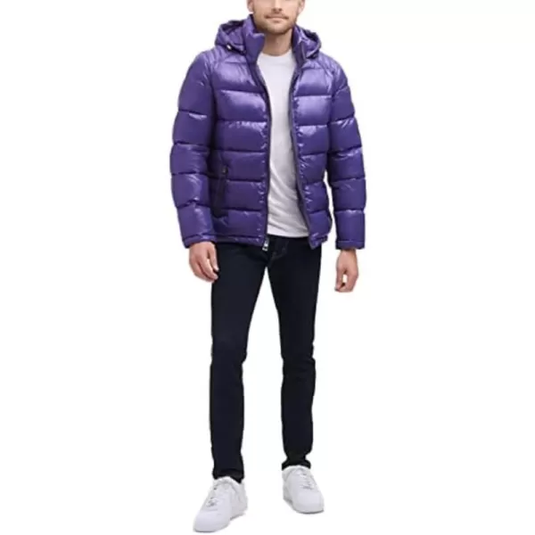 GUESS mens Midweight Puffer Jacket With Removable HoodPurple