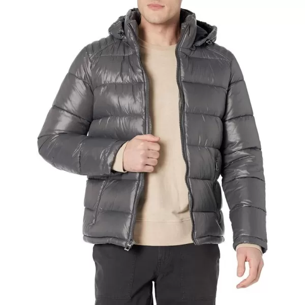 GUESS mens Midweight Puffer Jacket With Removable HoodSmoke