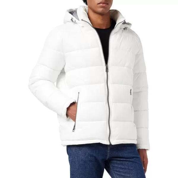 GUESS mens Midweight Puffer Jacket With Removable HoodWhite