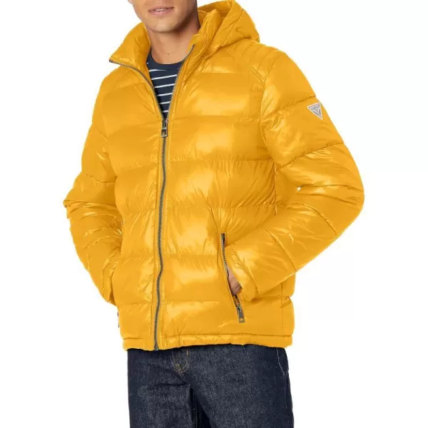 GUESS mens Midweight Puffer Jacket With Removable HoodYellow