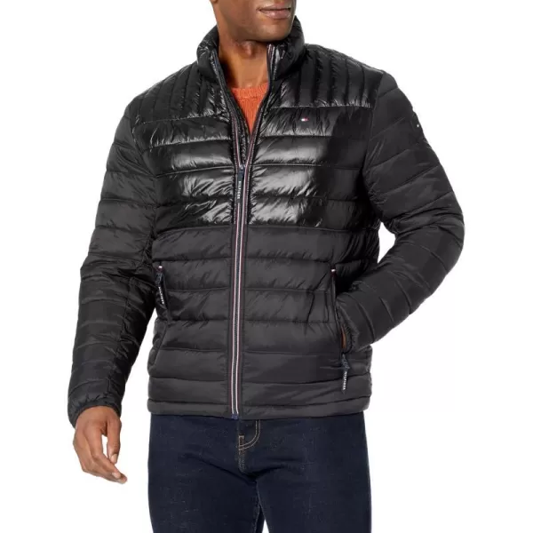 Tommy Hilfiger Mens Ultra Loft Lightweight Packable Puffer Jacket Standard and Big  TallBlackShine Colorblock