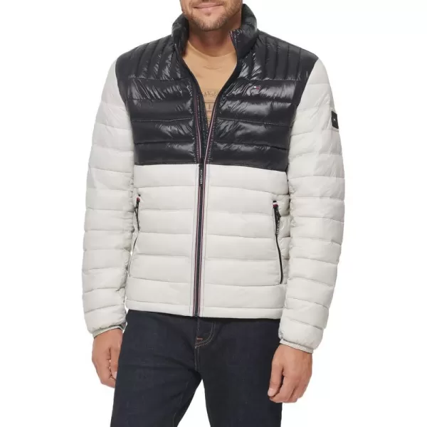 Tommy Hilfiger Mens Ultra Loft Lightweight Packable Puffer Jacket Standard and Big  TallBlackWhite Colorblock