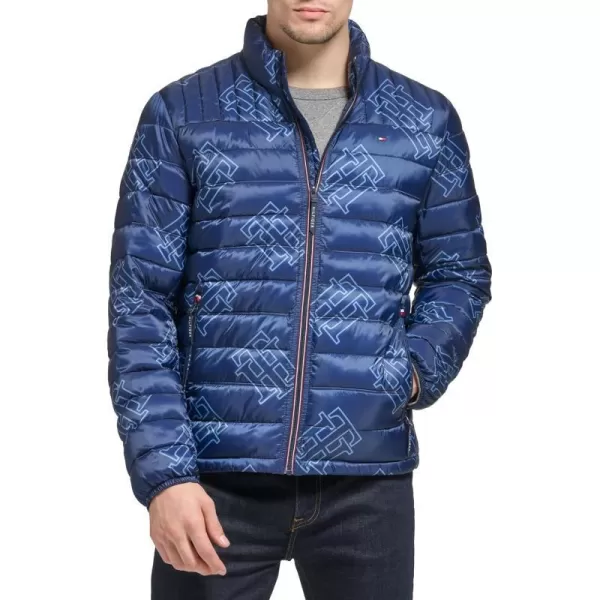 Tommy Hilfiger Mens Ultra Loft Lightweight Packable Puffer Jacket Standard and Big  TallNavy Th Logo Print