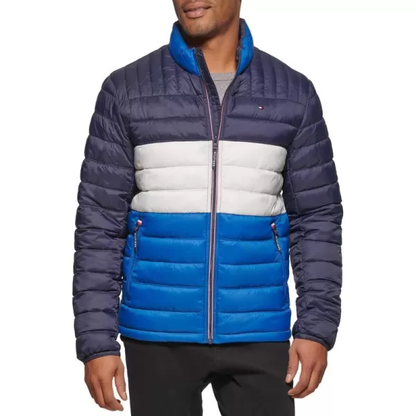 Tommy Hilfiger Mens Ultra Loft Lightweight Packable Puffer Jacket Standard and Big  TallRoyal Blue Colorblock