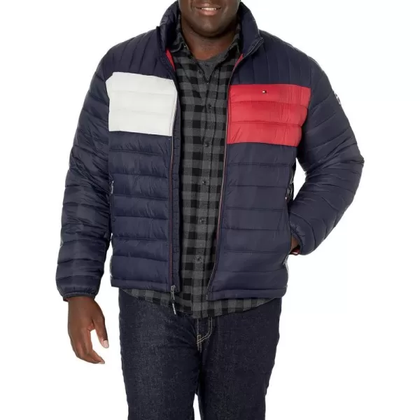 Tommy Hilfiger Mens Ultra Loft Lightweight Packable Puffer Jacket Standard and Big  TallTommy Royal Blue Color Block