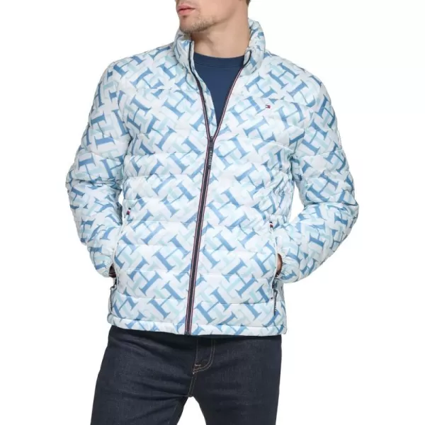 Tommy Hilfiger Mens Ultra Loft Lightweight Packable Puffer Jacket Standard and Big  TallWhite Th Logo Print