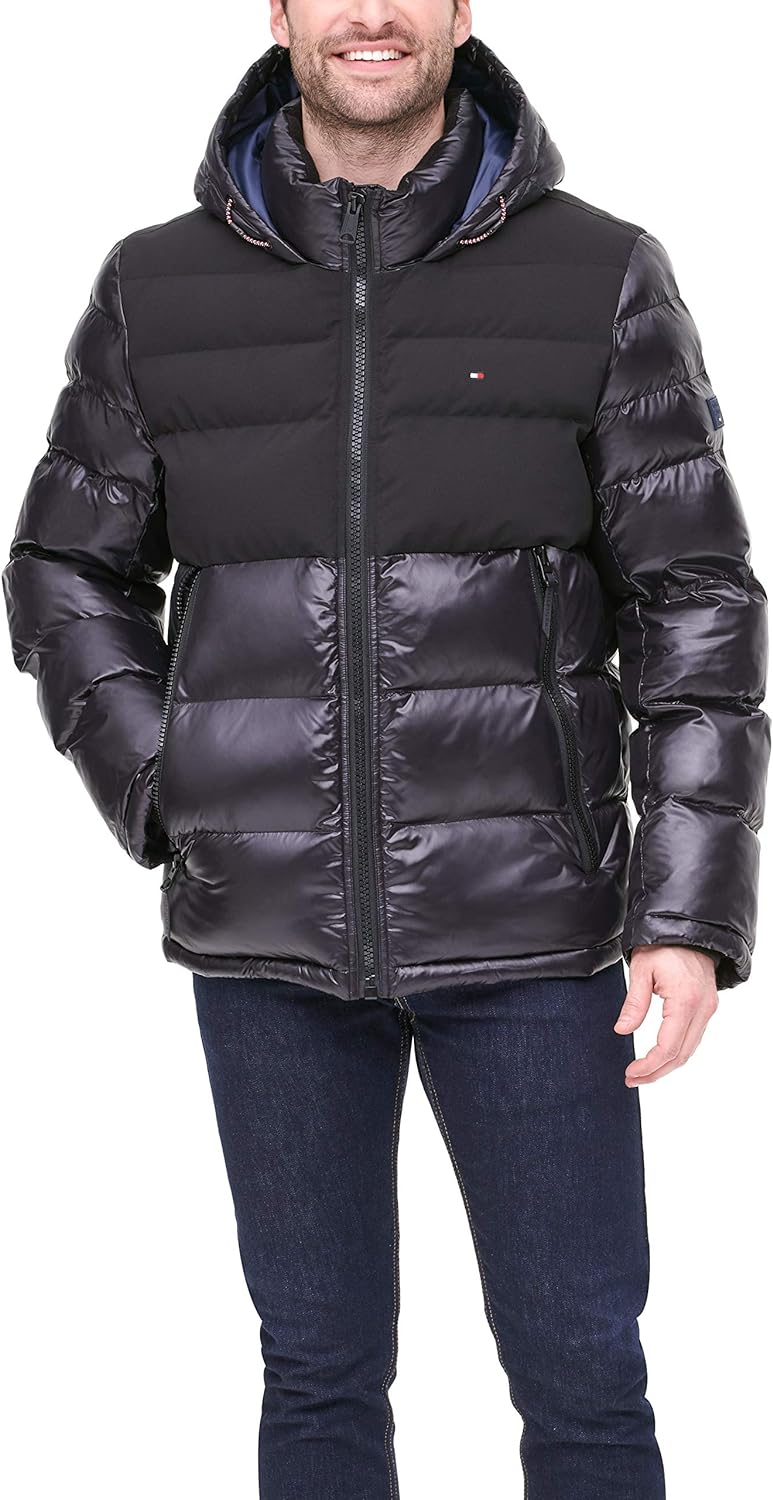 Tommy Hilfiger Men s Hooded Puffer Jacket Black Two Tone The Tommy Hilfiger Men s Hooded Puffer Jacket Black Two Tone The