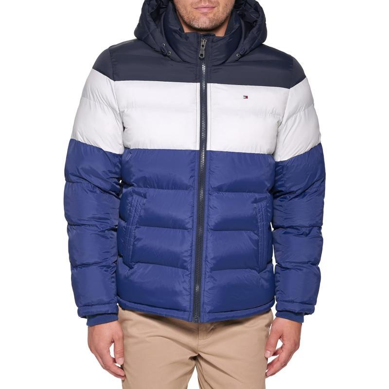 Tommy Hilfiger Men s Hooded Puffer Jacket Bluebell Color Block The Tommy Hilfiger Men s Hooded Puffer Jacket Bluebell Color Block The