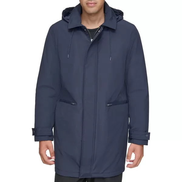 Andrew Marc Mens Mac Style Jacket with a Removable Hood and Back Vent Adjustable Cuff Tab with Snap ClosureInk