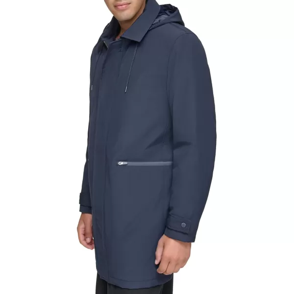 Andrew Marc Mens Mac Style Jacket with a Removable Hood and Back Vent Adjustable Cuff Tab with Snap ClosureInk