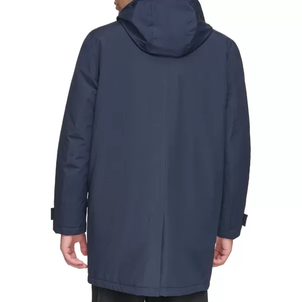Andrew Marc Mens Mac Style Jacket with a Removable Hood and Back Vent Adjustable Cuff Tab with Snap ClosureInk