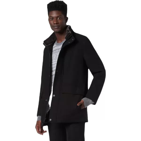 Andrew Marc Mens MidLength Water Resistant Brooks Jacket Removable Faux Rabbit Interior CollarBlack