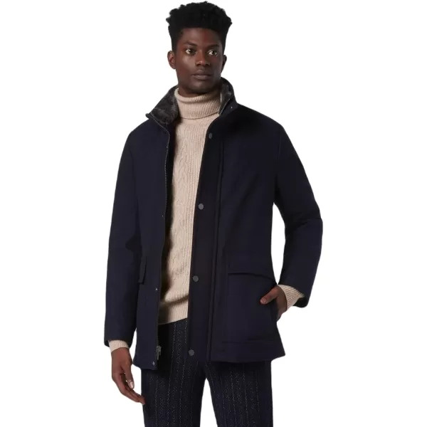 Andrew Marc Mens MidLength Water Resistant Brooks Jacket Removable Faux Rabbit Interior CollarBlue Hthr