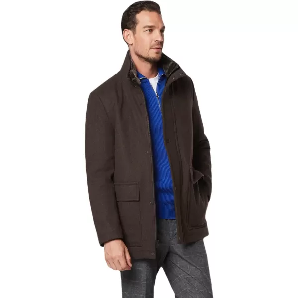 Andrew Marc Mens MidLength Water Resistant Brooks Jacket Removable Faux Rabbit Interior CollarHickory