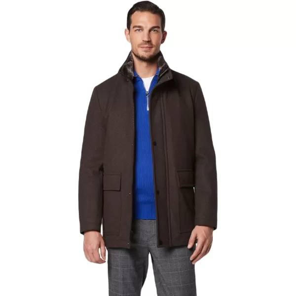 Andrew Marc Mens MidLength Water Resistant Brooks Jacket Removable Faux Rabbit Interior CollarHickory