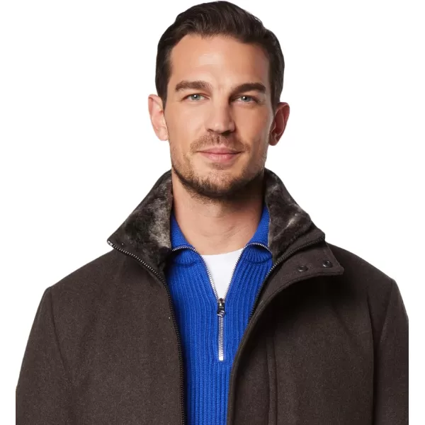 Andrew Marc Mens MidLength Water Resistant Brooks Jacket Removable Faux Rabbit Interior CollarHickory