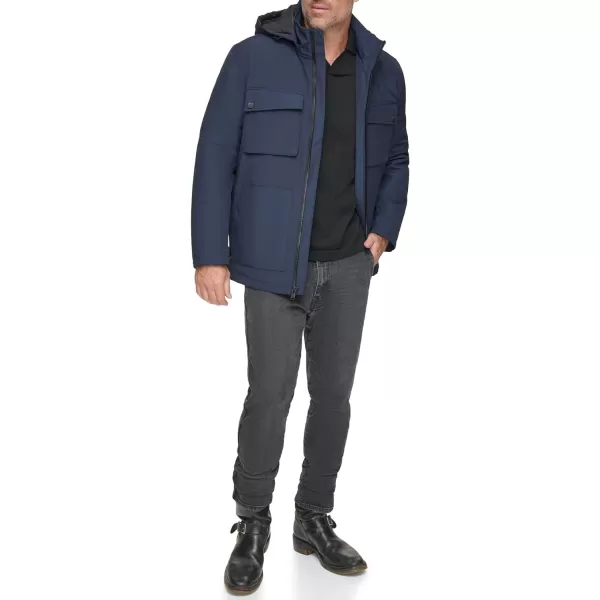 Andrew Marc Mens MidLength Water Resistant Laueld Jacket Zip Off HoodInk