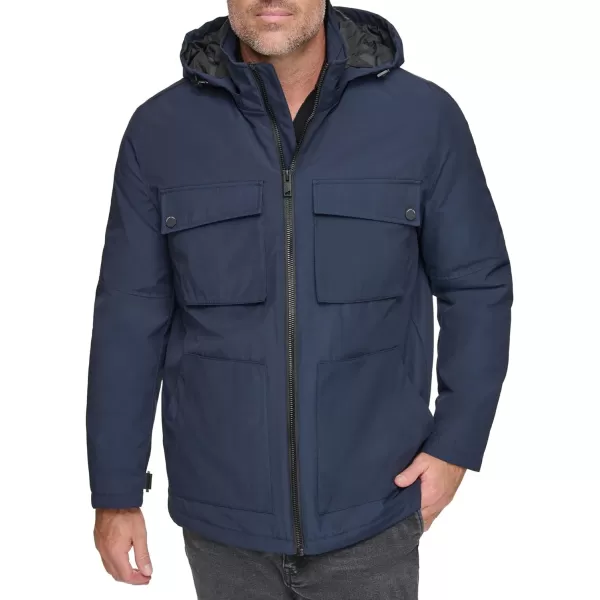 Andrew Marc Mens MidLength Water Resistant Laueld Jacket Zip Off HoodInk