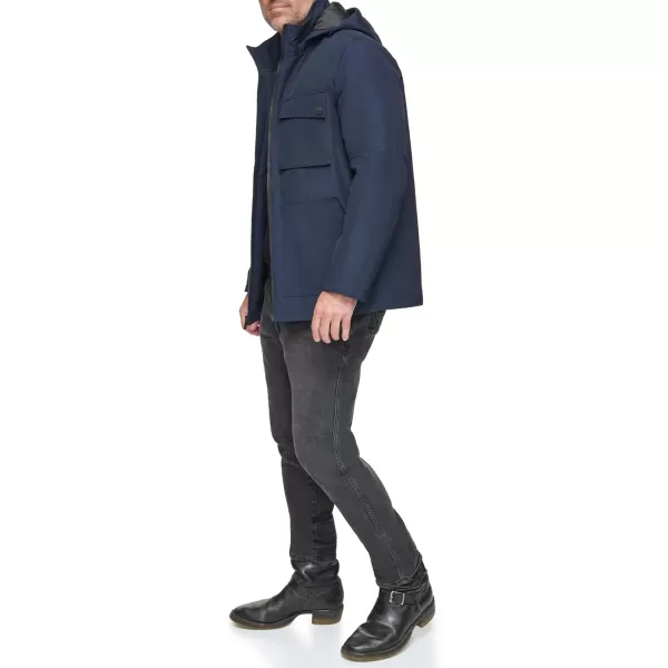 Andrew Marc Mens MidLength Water Resistant Laueld Jacket Zip Off HoodInk