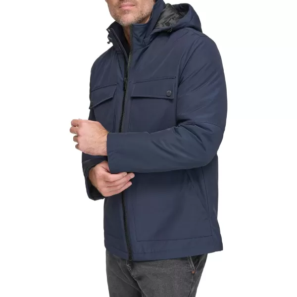 Andrew Marc Mens MidLength Water Resistant Laueld Jacket Zip Off HoodInk