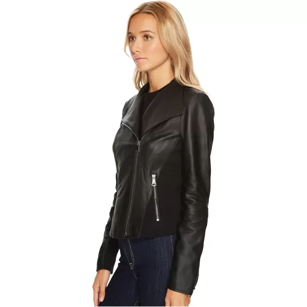 Andrew Marc Womens Lightweight Asymmetrical Leather JacketBlack