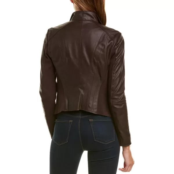 Andrew Marc Womens Lightweight Asymmetrical Leather JacketBurgundy