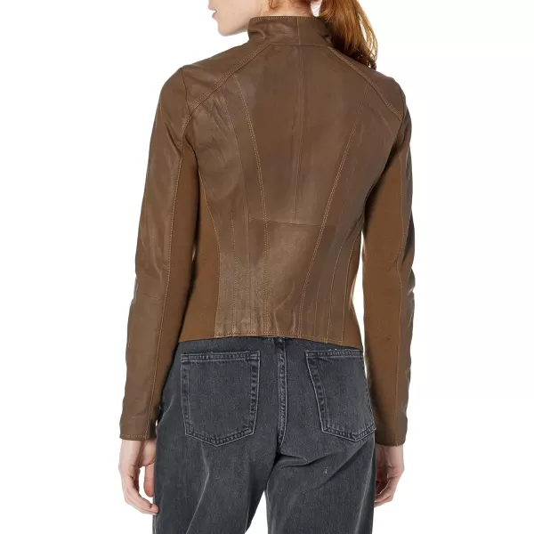 Andrew Marc Womens Lightweight Asymmetrical Leather JacketSepia