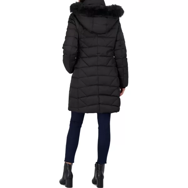 Andrew Marc Womens Medina Down Jacket with Faux Fur Removable HoodBlack