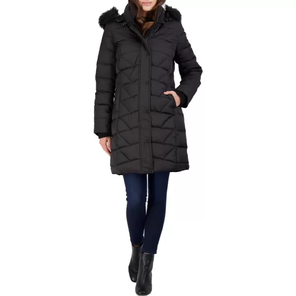 Andrew Marc Womens Medina Down Jacket with Faux Fur Removable HoodBlack