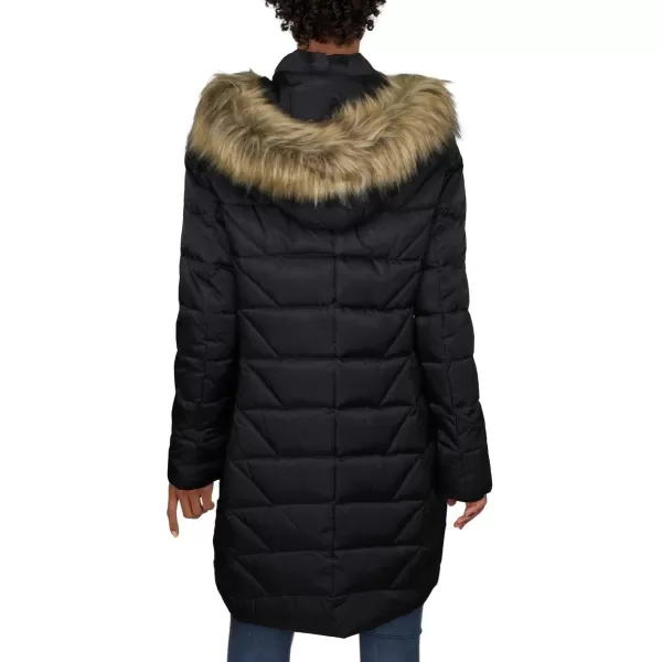 Andrew Marc Womens Medina Down Jacket with Faux Fur Removable HoodInk