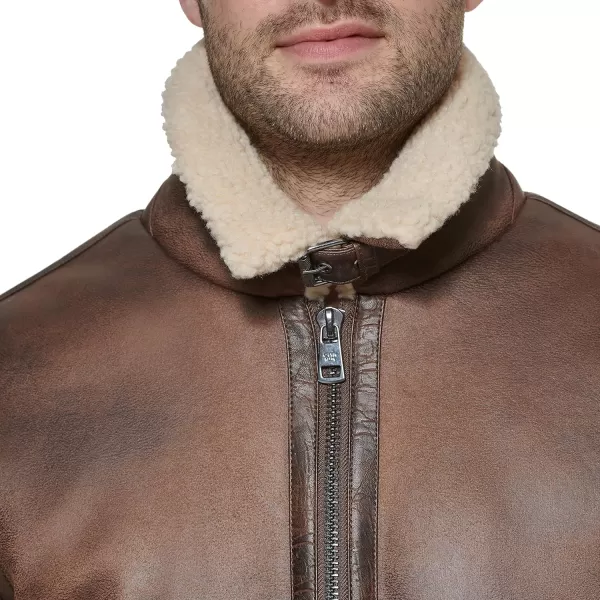 Calvin Klein Faux Leather MenBomber Jacket with Shearling LiningBrown