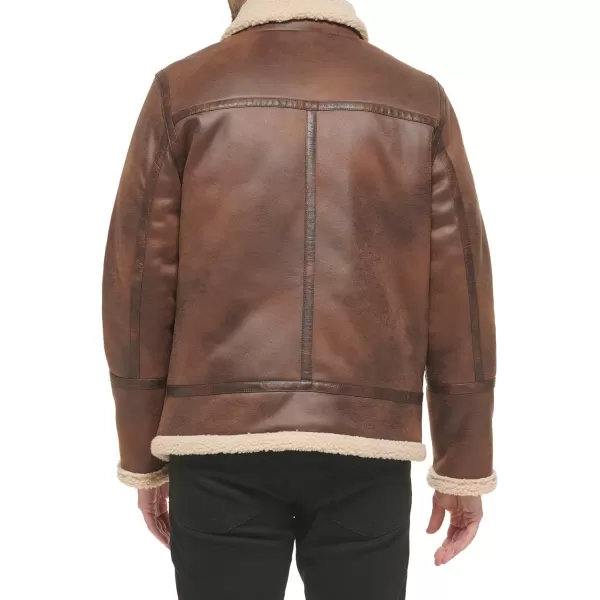 Calvin Klein Faux Leather MenBomber Jacket with Shearling LiningBrown