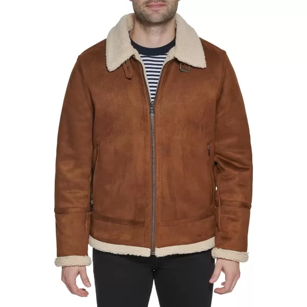 Calvin Klein Faux Leather MenBomber Jacket with Shearling LiningCognac