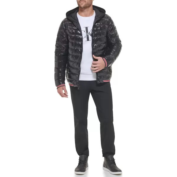 Calvin Klein Hooded Shiny Puffer Jackets Winter Coats for MenBlack