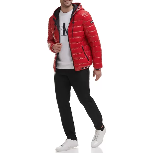 Calvin Klein Hooded Shiny Puffer Jackets Winter Coats for MenTrue Red