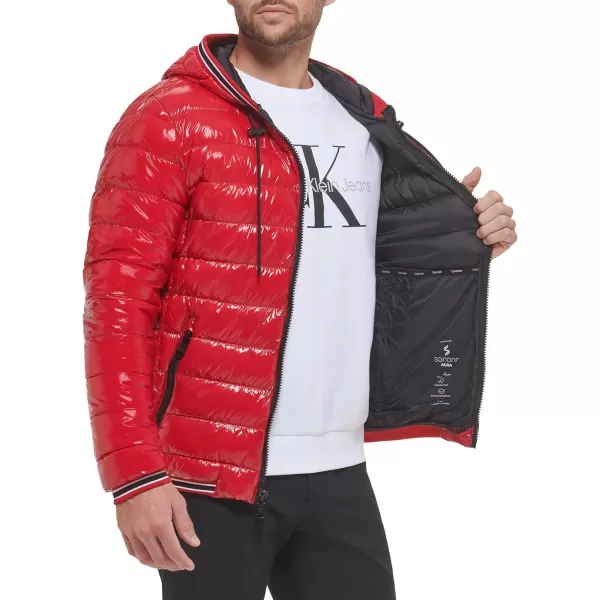 Calvin Klein Hooded Shiny Puffer Jackets Winter Coats for MenTrue Red