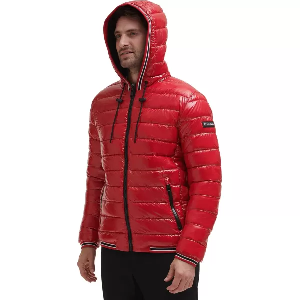 Calvin Klein Hooded Shiny Puffer Jackets Winter Coats for MenTrue Red