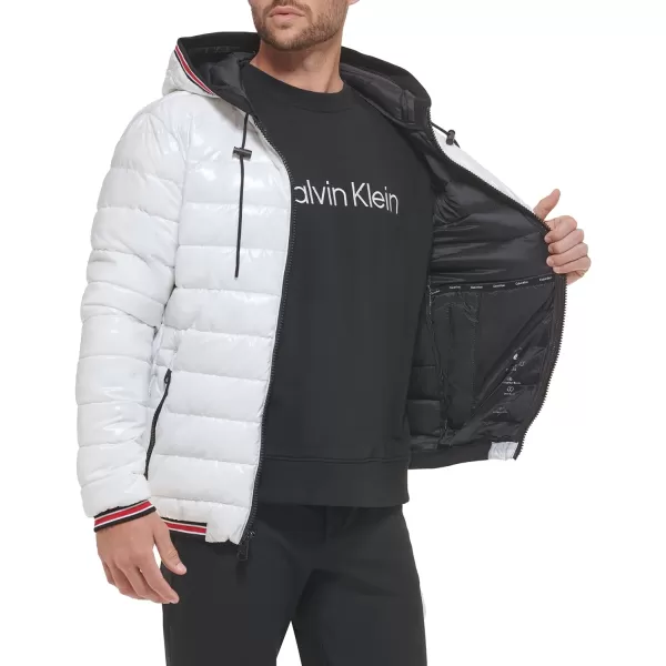 Calvin Klein Hooded Shiny Puffer Jackets Winter Coats for MenWhite