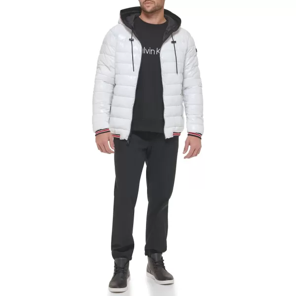 Calvin Klein Hooded Shiny Puffer Jackets Winter Coats for MenWhite