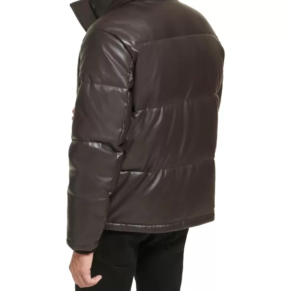 Calvin Klein Mens Classic Faux Leather PufferBrown