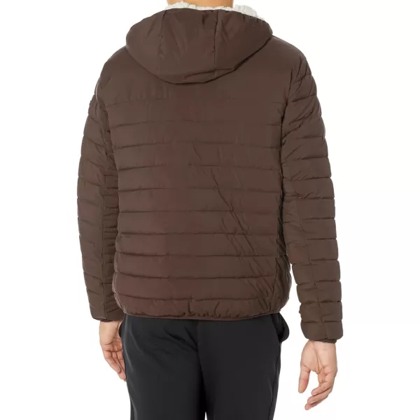 Calvin Klein Mens Hooded Down Jacket Quilted Coat Sherpa LinedBrown Camel