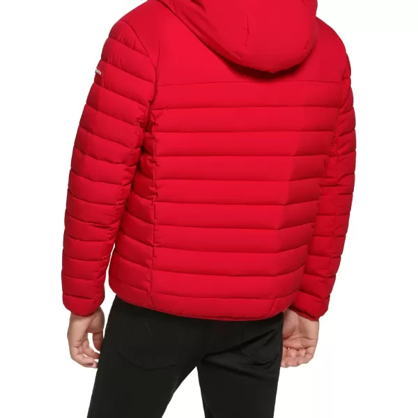 Calvin Klein Mens Hooded Down Jacket Quilted Coat Sherpa LinedDeep Red