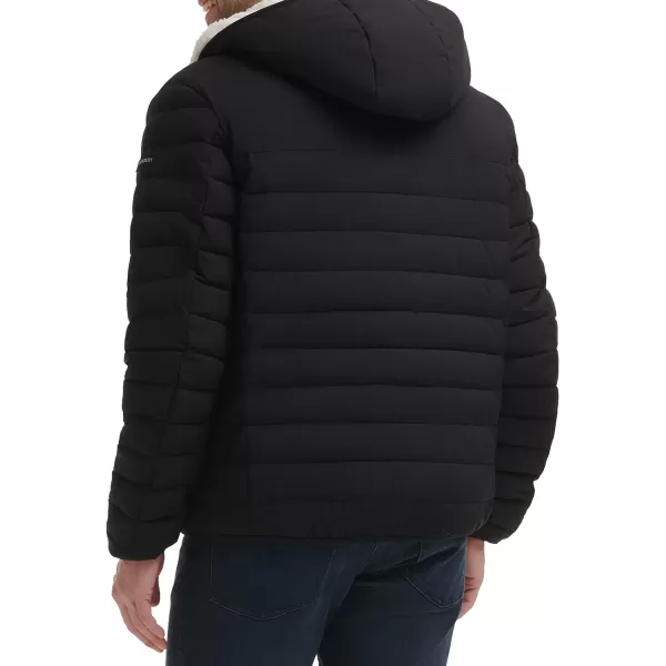 Calvin Klein Mens Hooded Down Jacket Quilted Coat Sherpa LinedEbony